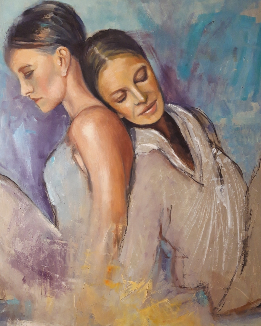 Lean on II, 2024, Kohle und Öl auf Leinwand, 80x60 