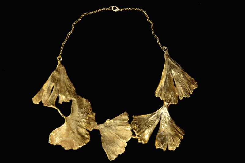 Gingko leaf necklace, copper bathed in fine gold