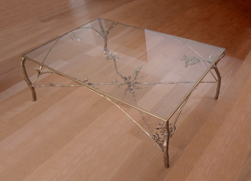 Table, bronze and glass, 120 x 80 x 50 cm