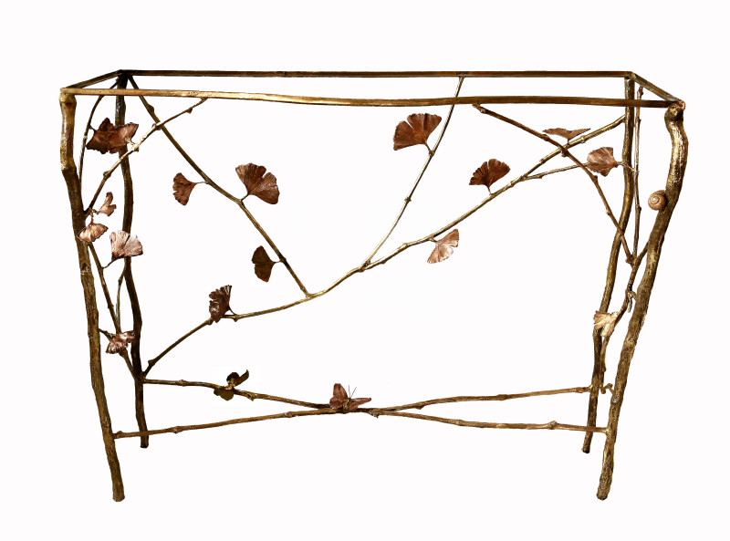 Console table, bronze, copper patina and glass, 100 x 40 x 120 cm