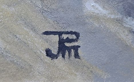 detalle de firma del óleo ‘Ola esmeralda’ – Joaquín Pardo”