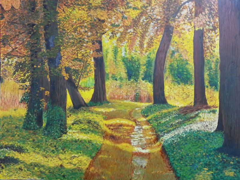 Pintura original al óleo de un bosque en otoño, pintado por Joaquin Pardo