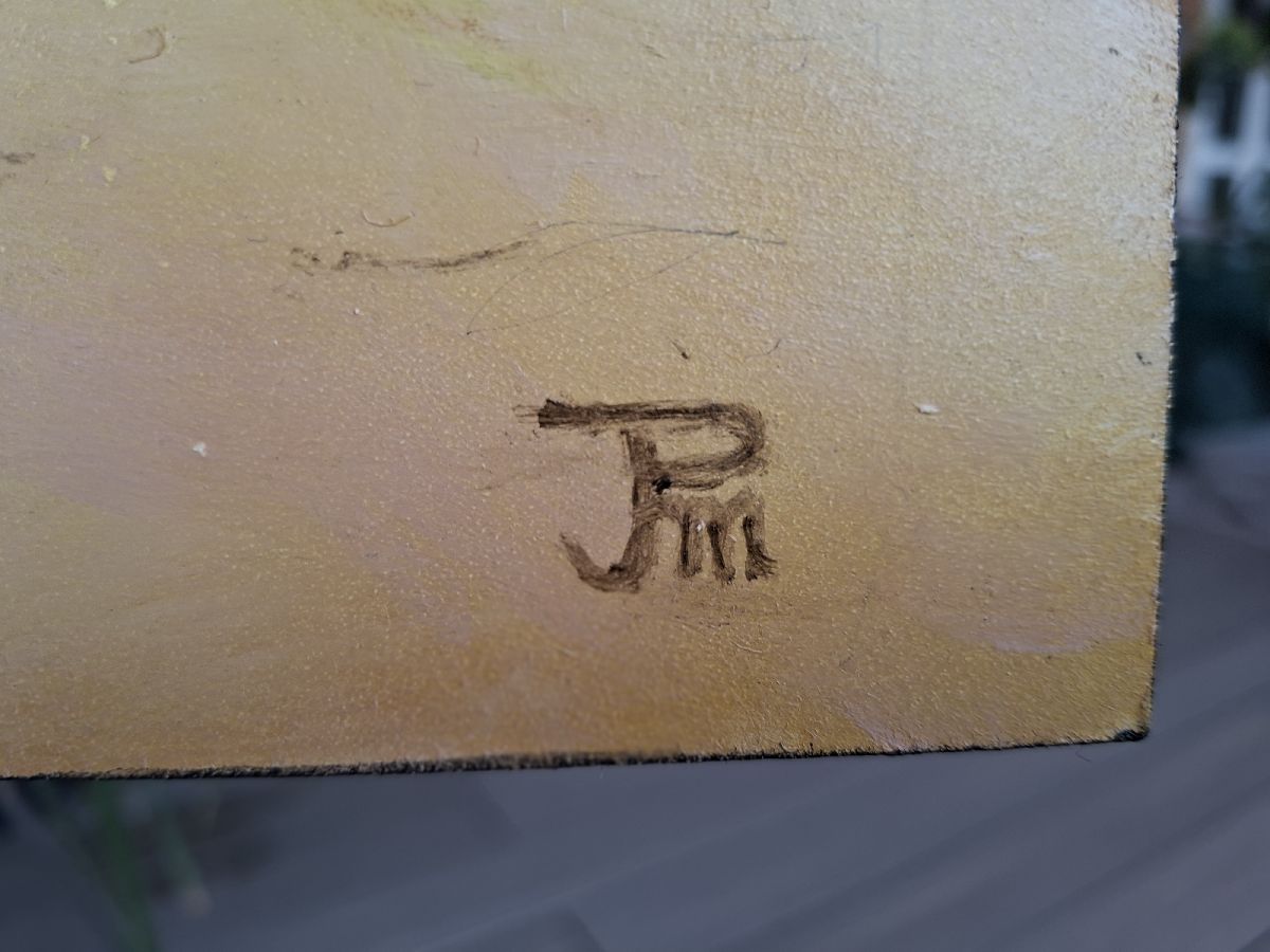 Detalle de firma del óleo ‘Calma estival’ – Joaquín Pardo