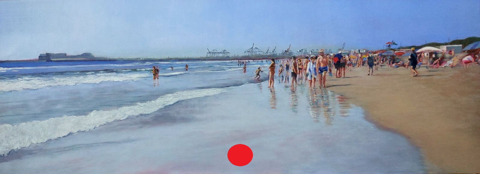 Detalle del óleo “Orilla concurrida” – Joaquín Pardo