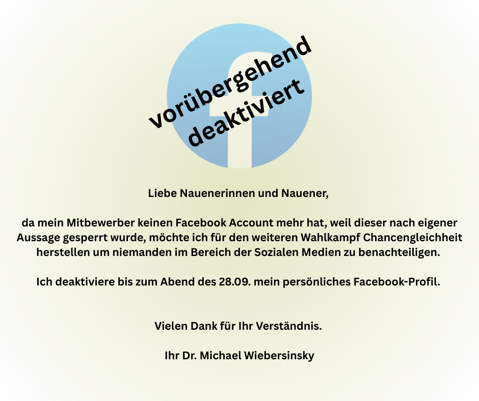 vorübergehende Deaktivierung - Facebook