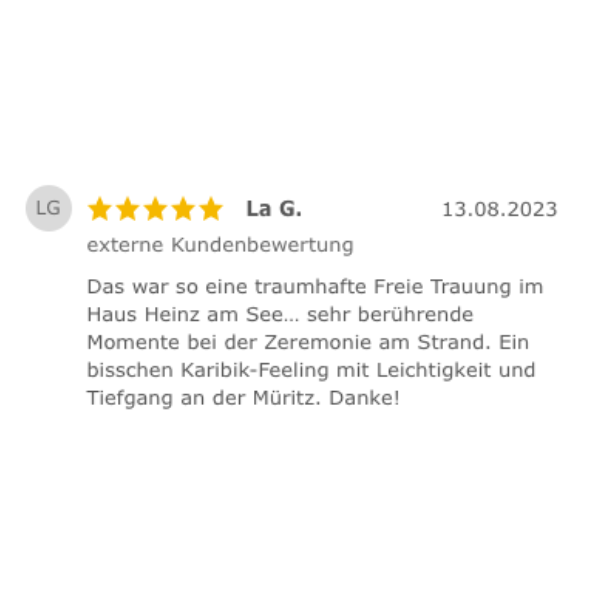 5 Sterne Bewertung für eine Trauung mit Tiefgang für Traurednerin Mara Scherzinger