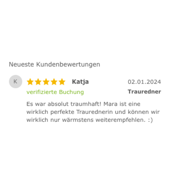 5 Sterne Bewertung für Traurednerin Mara von Katja&Marvo