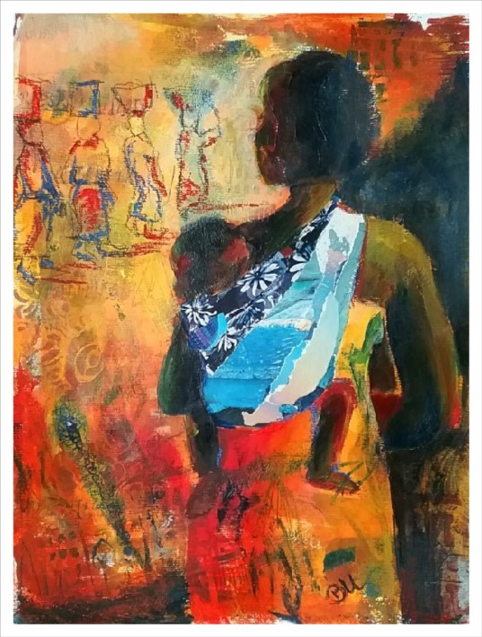 Afrikanische Mama. Mischtechnik auf Papier. 30 x 40 cm. 250 €