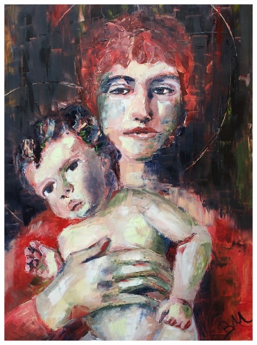 Moderne Madonna mit Kind. Öl auf Papier. 42 x 55 cm. 250 €