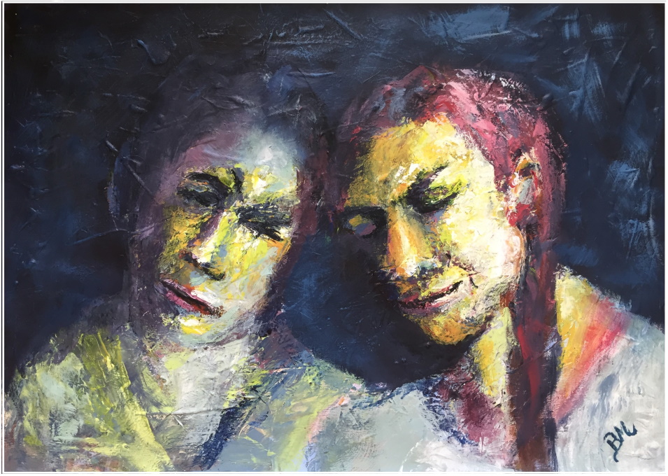 Together in this. Acrylics on paper. 64 x 46 cm