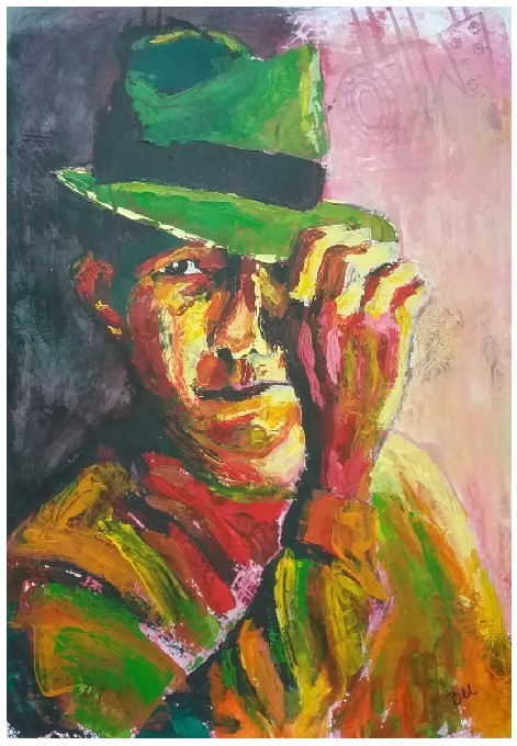 Thaddaeus with a hat. Acrylics on paper. 45 x 64 cm. 200 €