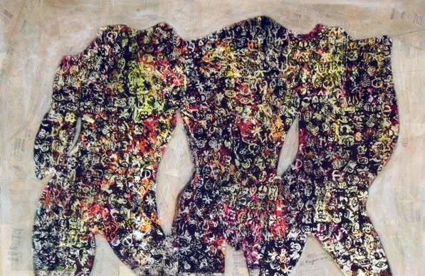 Cut from the Same Cloth. Acrylic, collage on canvas SOLD