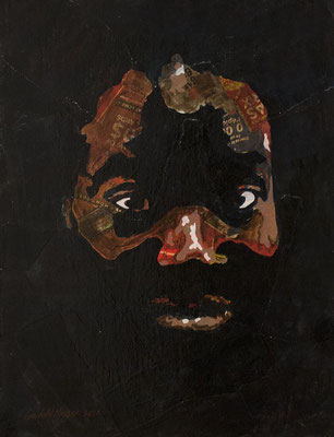 Re-emergence II, 2021. Acrylic, newsprint on canvas 18in x 24in