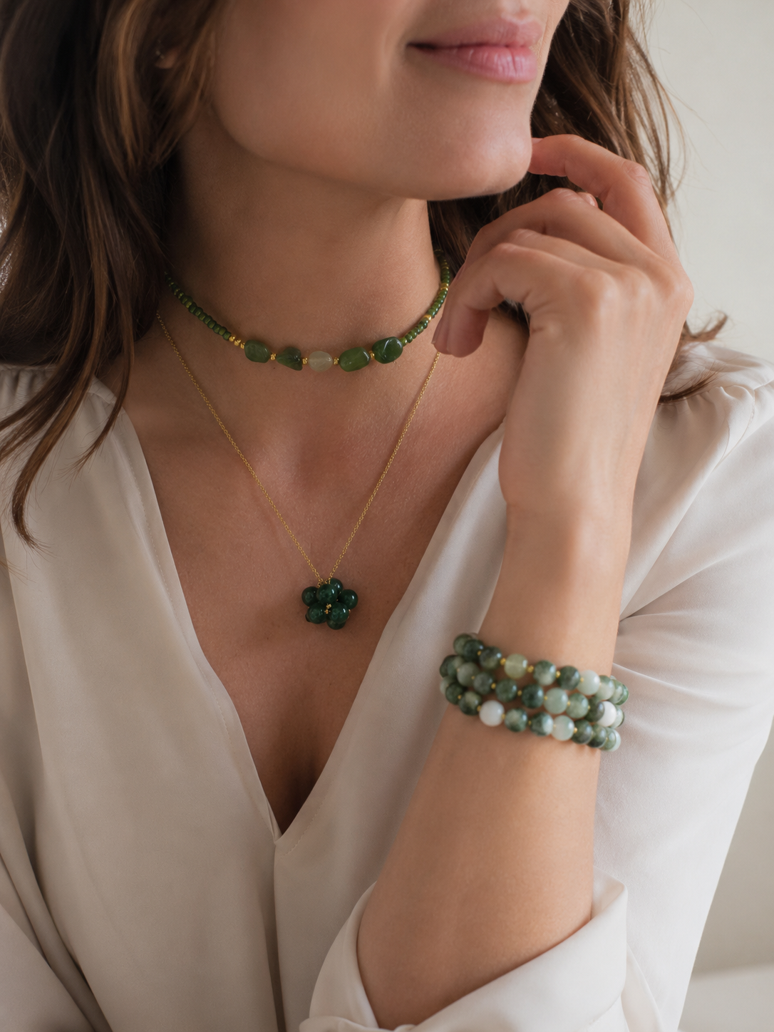 Collier Merkaba - Jade verte - 26€