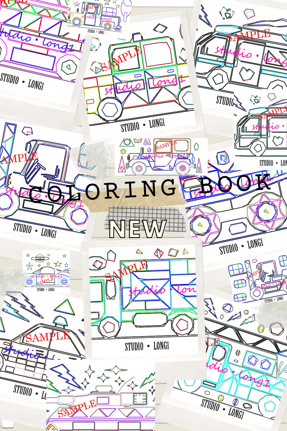 A new sensation! Enjoy the art experience with colorful and pop car coloring line drawings!