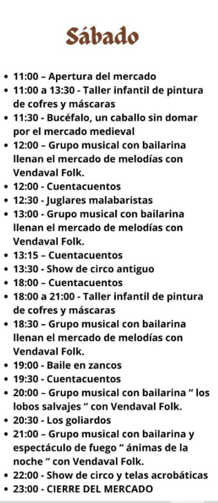 Programa del Mercado Medieval de Sant Vicent del Raspeig