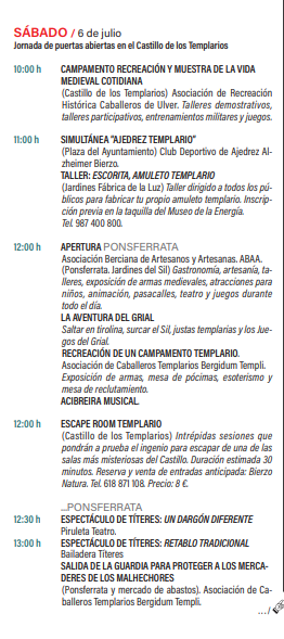 Programa de la Noche Templaria en Ponferrada