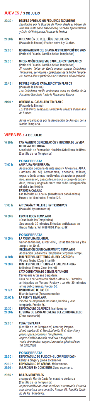 Programa de la Noche Templaria en Ponferrada
