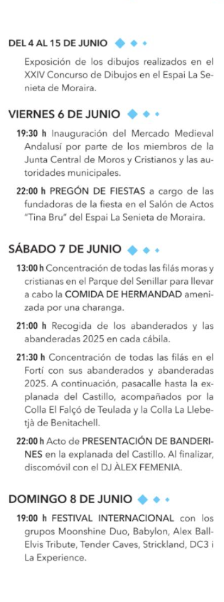 Programa de las Fiestas de Moros y Cristianos de Moraira