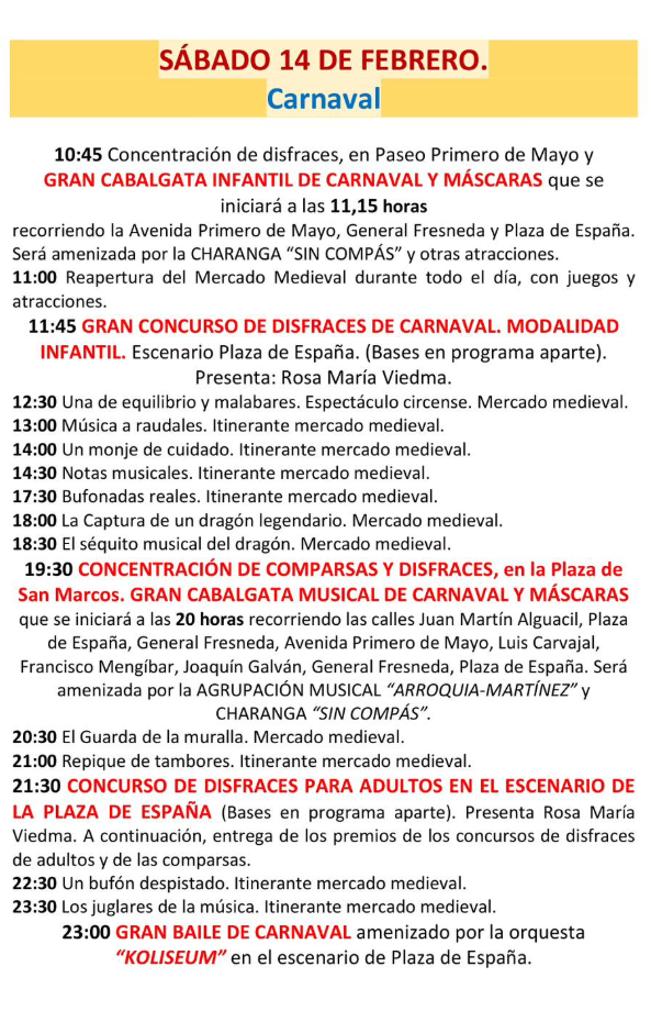 Programa del Carnaval de Jodar y Mercado Medieval