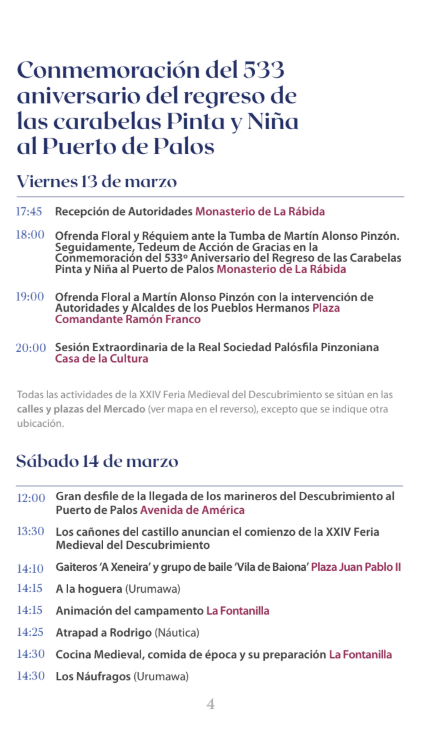 Programa de la Feria Medieval del Descubrimiento en Palos de la Frontera
