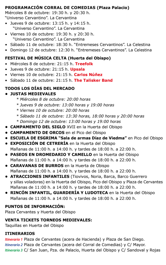 programa actividades mercado medieval alcala