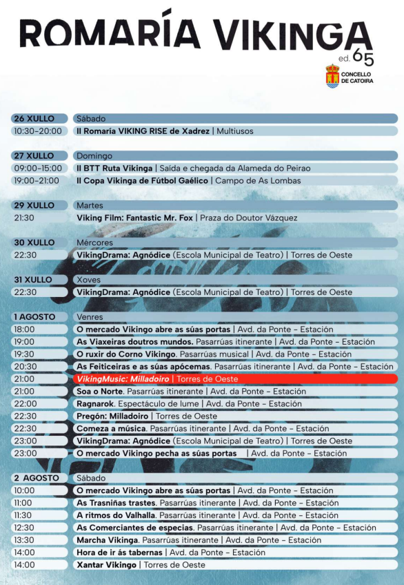 Programacion de la Romaria Vikinga de Catoira
