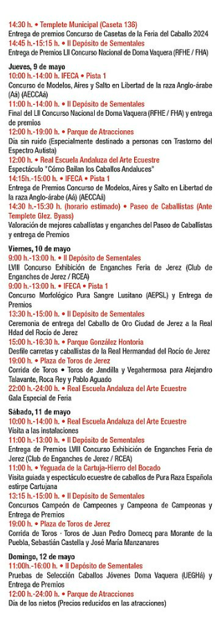 Programa de la Feria del Caballo en Jerez de la Frontera