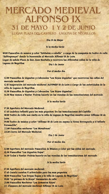 Programa del Mercado Medieval de Laguna de Negrillos