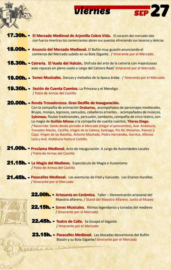 Programa de la Feria Medieval de Arjonilla