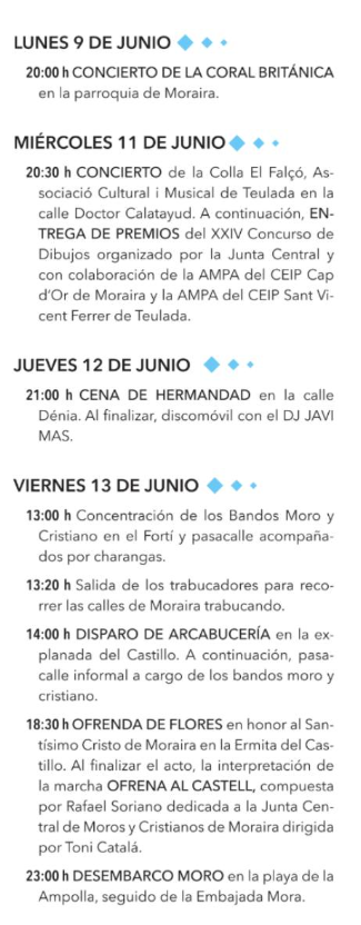 Programa de las Fiestas de Moros y Cristianos de Moraira