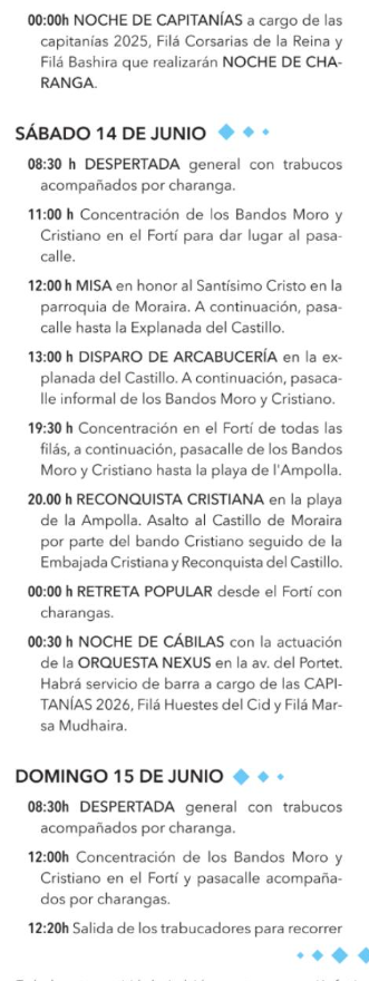 Programa de las Fiestas de Moros y Cristianos de Moraira