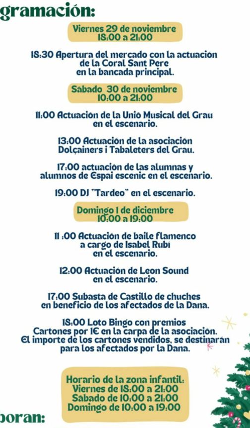 Programacion del MErcado Navideño de El Grao en Castellon