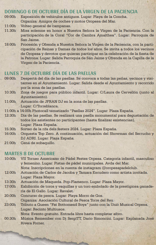 Programa de las Fiestas de Oropesa del Mar