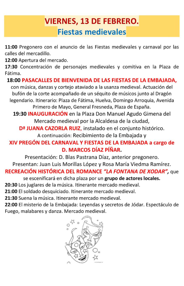 Programa del Carnaval de Jodar y Mercado Medieval