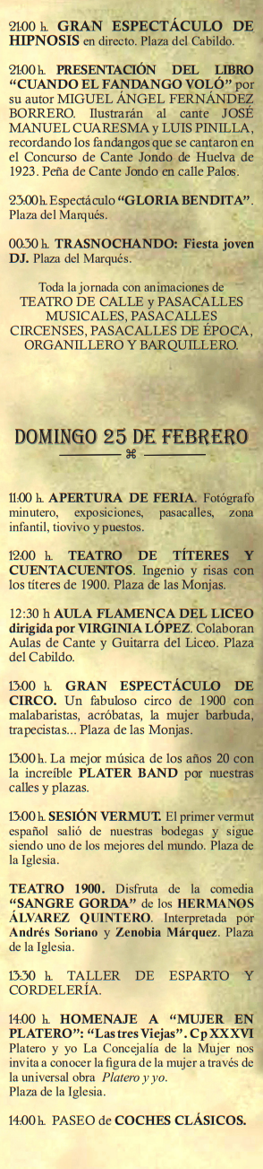 Programa de la Feria de Epoca 1900 en Moguer