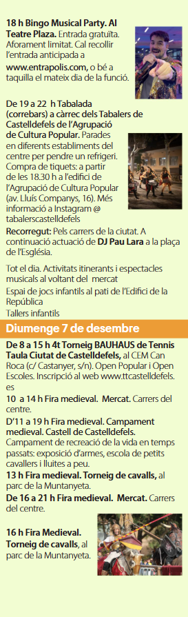 Programa de la Fira i Mercat Medieval en Castelldefels Castrum Fidelis