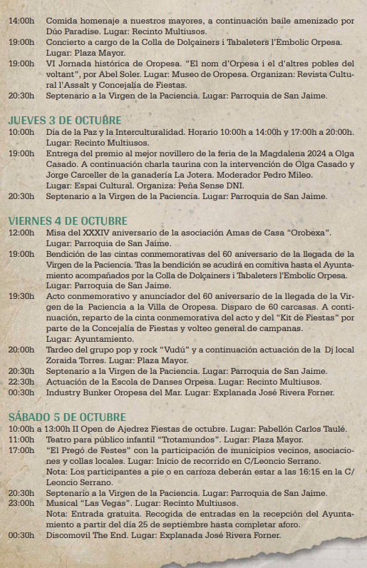 Programa de las Fiestas de Oropesa del Mar