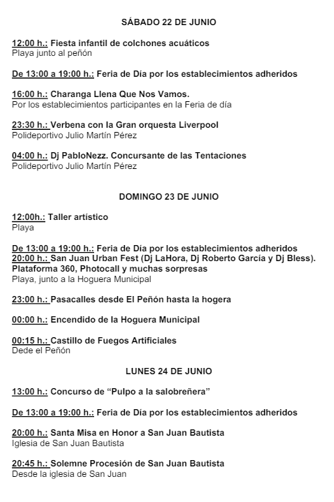 Programa de las Fiestas de San Juan en Salobreña