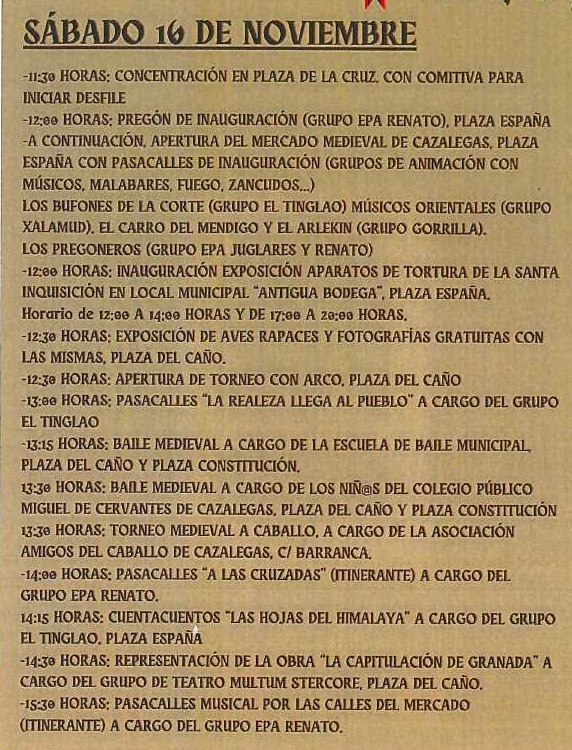 Programa del Mercado Medieval de Cazalegas