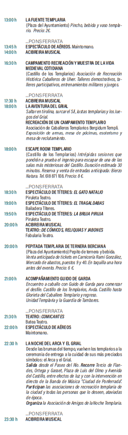 Programa de la Noche Templaria en Ponferrada