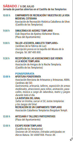 Programa de la Noche Templaria en Ponferrada
