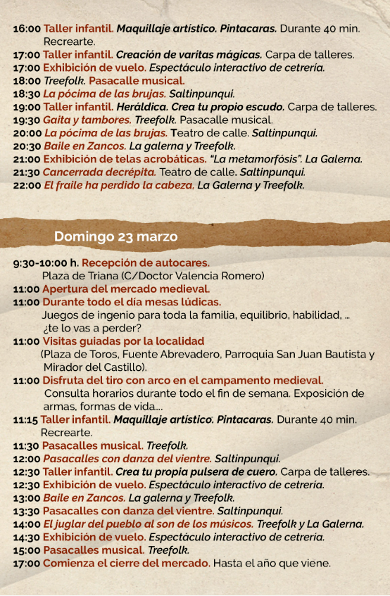 Programa de las Jornadas Medievales en El Castillo de las Guardas