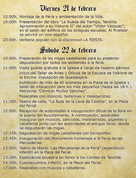 Programa de la Feria de las Mercaderias en Tendilla