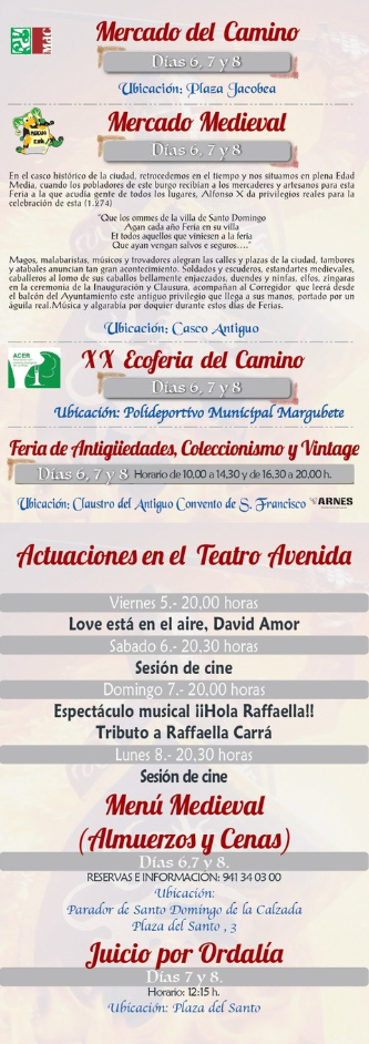 Programa de las Ferias de la Concepcion en Santo Domingo de la Calzada