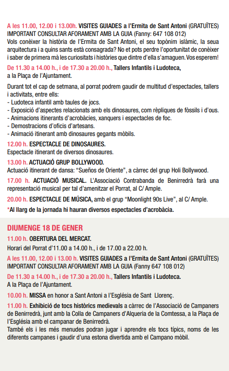 Programa del Porrat de Sant Antoni y Mercado Medieval en Benirredra