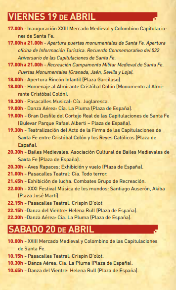 Programa del Mercado Medieval y Colombino de las Capitulaciones de Santa Fe