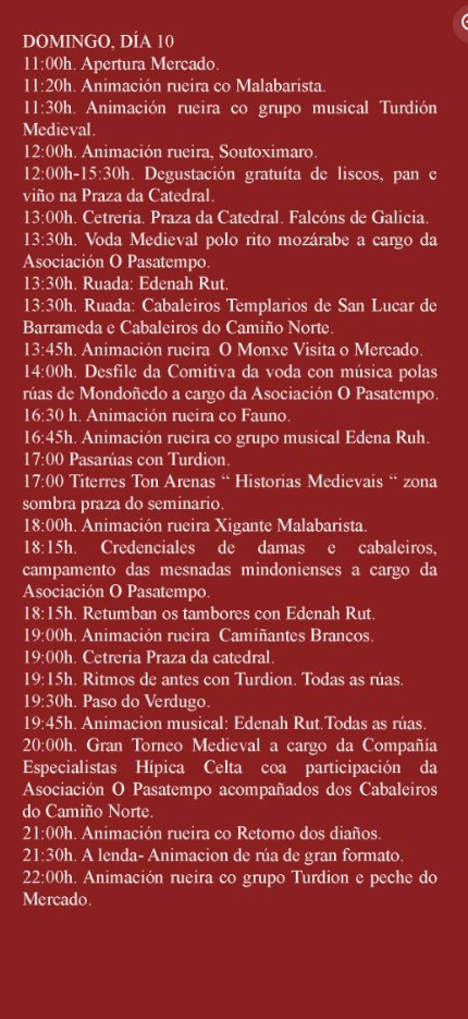Programa del Mercado Medieval de Mondoñedo