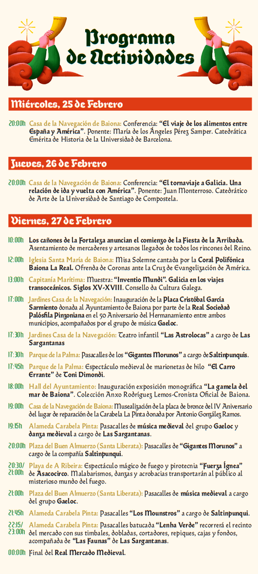 Programa de la Festa da Arribada en Baiona