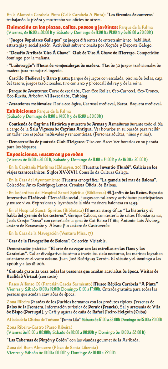 Programa de la Festa da Arribada en Baiona